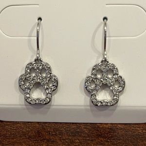Origami Owl Silver Pave Paw Drop Earrings with Crystals, NIB